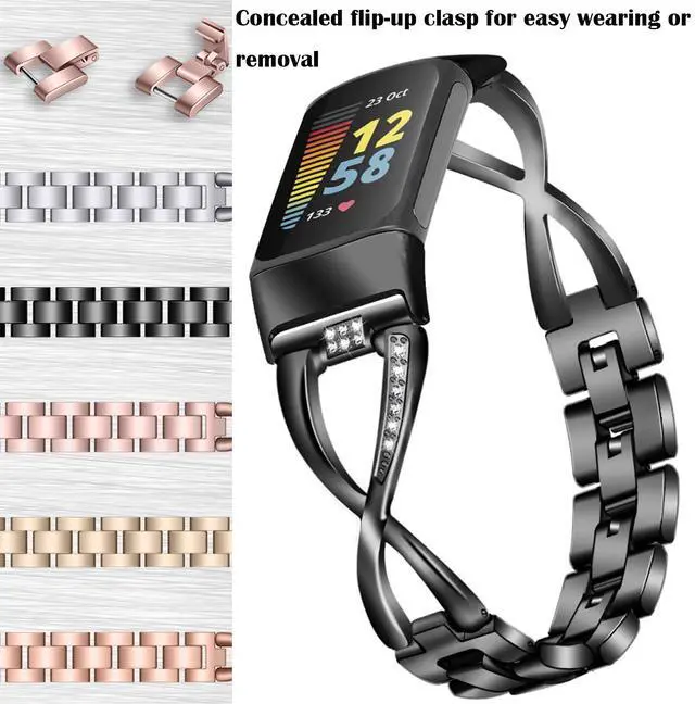 Alt view image 5 of 5 - Fit for Fitbit Charge 6 Bands for Women Men, Dressy Metal Bling Replacement Band Straps Wristbands Bracelet for Fitbit Charge 6 Fitness Tracker