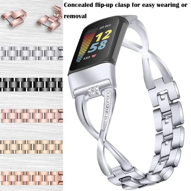 Alt view image 5 of 5 - Fit for Fitbit Charge 6 Bands for Women Men, Dressy Metal Bling Replacement Band Straps Wristbands Bracelet for Fitbit Charge 6 Fitness Tracker