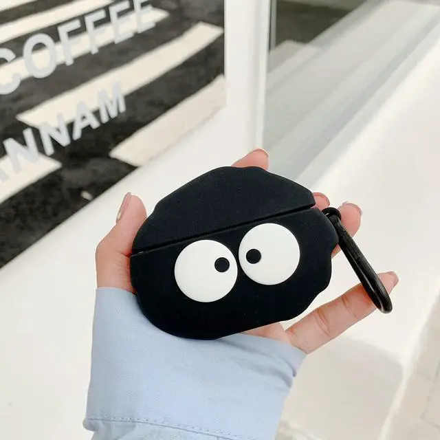 Alt view image 2 of 7 - Case for Beats Studio Buds, Big Eyes Black Fairydust Dust Elf Shape Earphone Case, Stylish Dust Ball Susuwatari Silicone Earphone Protection Skin for Beats Studio Buds+Hook