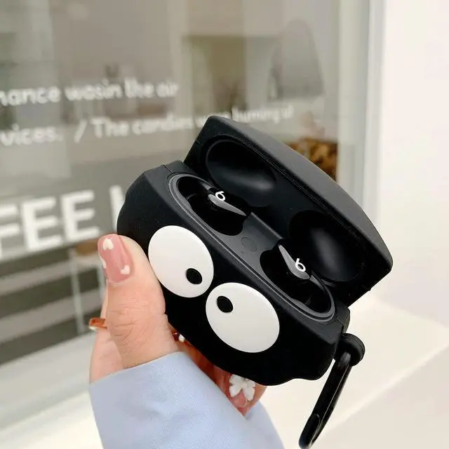 Alt view image 3 of 7 - Case for Beats Studio Buds, Big Eyes Black Fairydust Dust Elf Shape Earphone Case, Stylish Dust Ball Susuwatari Silicone Earphone Protection Skin for Beats Studio Buds+Hook