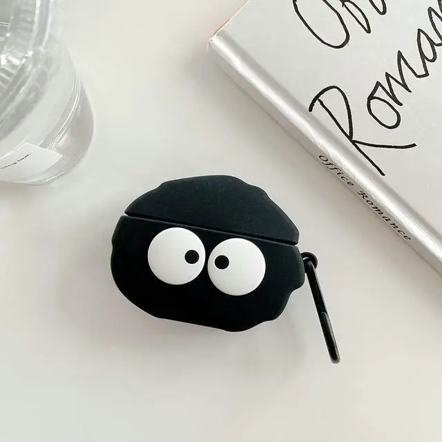 Alt view image 5 of 7 - Case for Beats Studio Buds, Big Eyes Black Fairydust Dust Elf Shape Earphone Case, Stylish Dust Ball Susuwatari Silicone Earphone Protection Skin for Beats Studio Buds+Hook