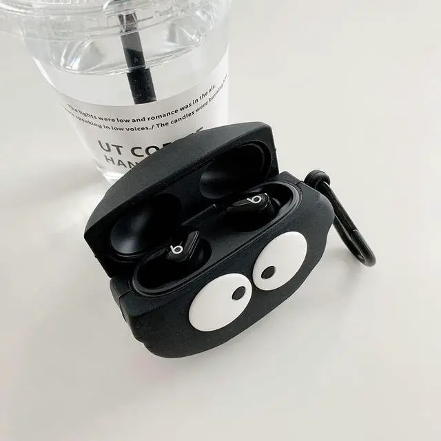 Alt view image 6 of 7 - Case for Beats Studio Buds, Big Eyes Black Fairydust Dust Elf Shape Earphone Case, Stylish Dust Ball Susuwatari Silicone Earphone Protection Skin for Beats Studio Buds+Hook