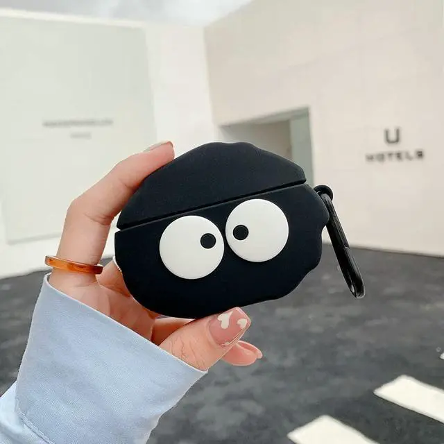 Alt view image 4 of 7 - Case for Beats Studio Buds, Big Eyes Black Fairydust Dust Elf Shape Earphone Case, Stylish Dust Ball Susuwatari Silicone Earphone Protection Skin for Beats Studio Buds+Hook
