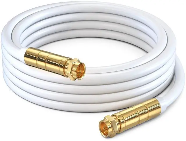 Main image of RG6 Coaxial Cable 8 Ft, Quad Shielded, White, CL3, Flexible | Flexible PVC jacket bends easily around tight corners and behind wall-mounted TV installations
