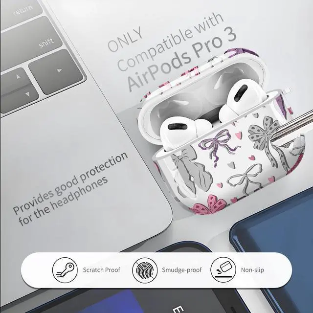 Alt view image 3 of 6 - for Cute Airpods Pro 3 Case Clear, Soft TPU Air Pods Pro 3rd Generation Cover Protective Skin Girl Women with Gold Keychain for iPod Pro 3 Gen 2025 - Pink Purple Ribbon Bow