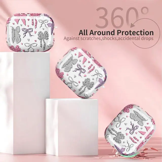 Alt view image 6 of 6 - for Cute Airpods Pro 3 Case Clear, Soft TPU Air Pods Pro 3rd Generation Cover Protective Skin Girl Women with Gold Keychain for iPod Pro 3 Gen 2025 - Pink Purple Ribbon Bow
