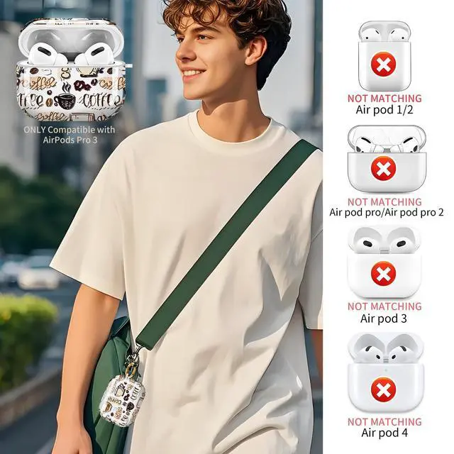 Alt view image 2 of 6 - for Cute Airpods Pro 3 Case Clear, Soft TPU Air Pods Pro 3rd Generation Cover Protective Skin Girl Women with Gold Keychain for iPod Pro 3 Gen 2025 - Coffee Pattern