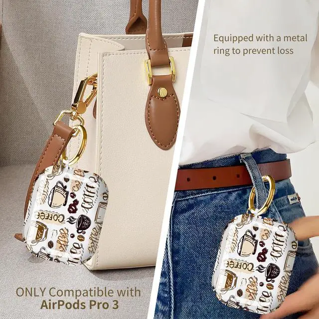 Alt view image 4 of 6 - for Cute Airpods Pro 3 Case Clear, Soft TPU Air Pods Pro 3rd Generation Cover Protective Skin Girl Women with Gold Keychain for iPod Pro 3 Gen 2025 - Coffee Pattern
