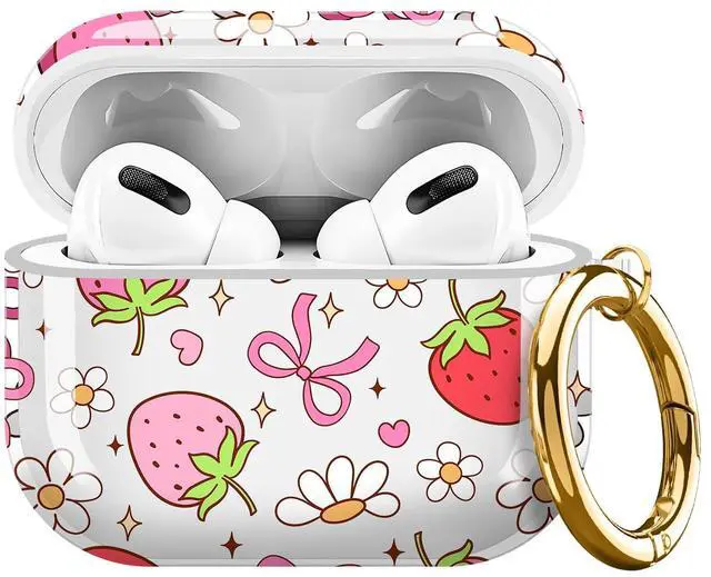 Main image of for Cute Airpods Pro 3 Case Clear, Soft TPU Air Pods Pro 3rd Generation Cover Protective Skin Girl Women with Gold Keychain for iPod Pro 3 Gen 2025 - Cute Strawberry Bow Flower