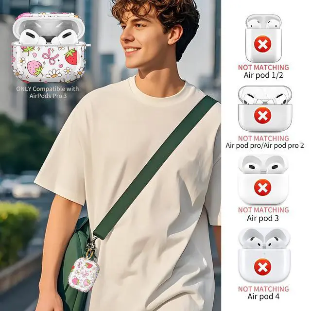 Alt view image 2 of 6 - for Cute Airpods Pro 3 Case Clear, Soft TPU Air Pods Pro 3rd Generation Cover Protective Skin Girl Women with Gold Keychain for iPod Pro 3 Gen 2025 - Cute Strawberry Bow Flower