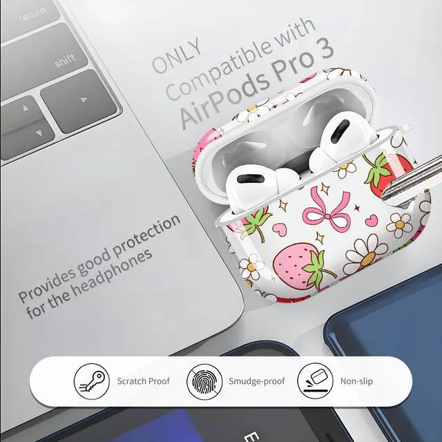 Alt view image 3 of 6 - for Cute Airpods Pro 3 Case Clear, Soft TPU Air Pods Pro 3rd Generation Cover Protective Skin Girl Women with Gold Keychain for iPod Pro 3 Gen 2025 - Cute Strawberry Bow Flower