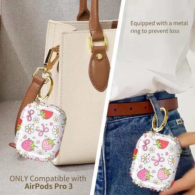 Alt view image 4 of 6 - for Cute Airpods Pro 3 Case Clear, Soft TPU Air Pods Pro 3rd Generation Cover Protective Skin Girl Women with Gold Keychain for iPod Pro 3 Gen 2025 - Cute Strawberry Bow Flower