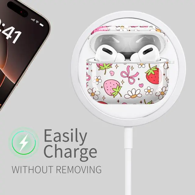 Alt view image 5 of 6 - for Cute Airpods Pro 3 Case Clear, Soft TPU Air Pods Pro 3rd Generation Cover Protective Skin Girl Women with Gold Keychain for iPod Pro 3 Gen 2025 - Cute Strawberry Bow Flower