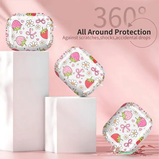 Alt view image 6 of 6 - for Cute Airpods Pro 3 Case Clear, Soft TPU Air Pods Pro 3rd Generation Cover Protective Skin Girl Women with Gold Keychain for iPod Pro 3 Gen 2025 - Cute Strawberry Bow Flower