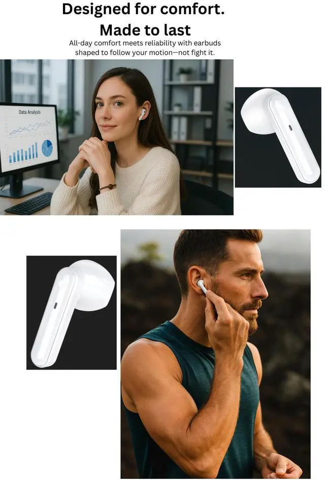Alt view image 2 of 7 - Wireless Bluetooth Earbuds, Seamless with Any iPhone and Android, Built-in Mic with Charging Case, Deep Bass, 40 Hours Playtime, Hand-Free Calling, Lightweight in-Ear, Perfect Stocking Stuffer