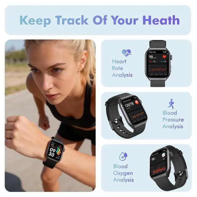 Alt view image 3 of 6 - Android Smart Watch for Women - Bluetooth Call,Compatible with Android & iOS2.0" HD Screen, Heart Rate/Sleep/Step Tracker, 100+ Sports Modes,IP68 Waterproof Men Fitness Tracker (Black)
