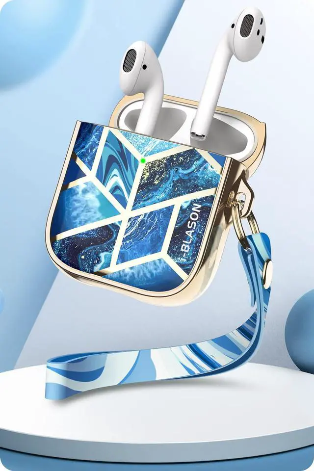 Alt view image 3 of 6 - Cosmo Series Case Designed for Airpods 2nd Generation/1st Generation, 360° Protective Stylish Marble AirPods Case Cover Compatible with Apple AirPods 1st/2nd (Ocean)