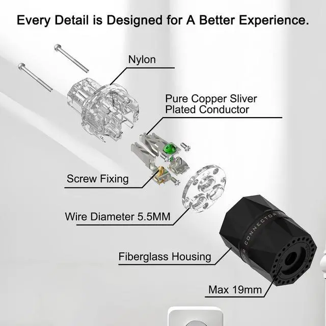Alt view image 2 of 6 - HiFi Power Connector, VF503S, Silver-Plated Pure Copper Non-Magnetic, 15A/125V 10A/250V AC, Audio Mains Plug, Set Screws, Hi-End IEC C15 Power Plug for DIY Audiophile Power Cord