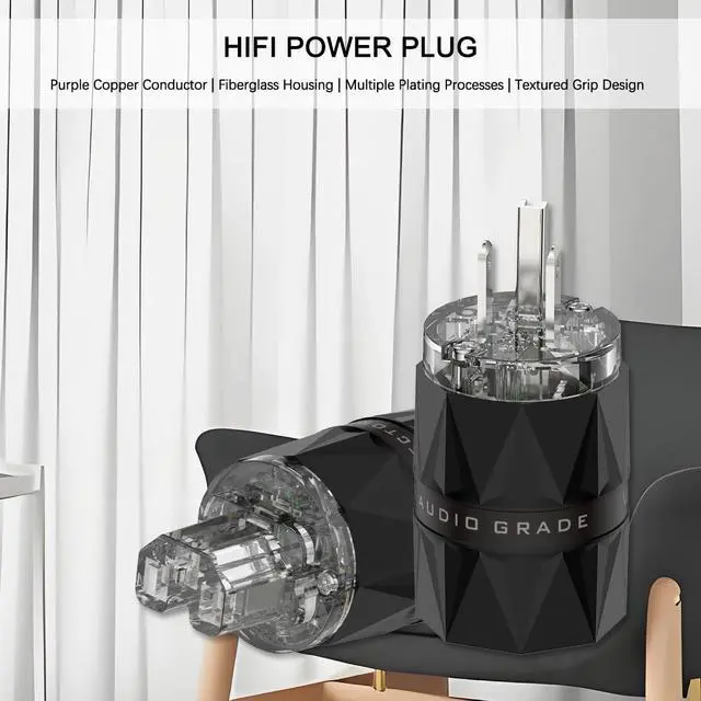 Alt view image 4 of 6 - HiFi Power Connector, VF503S, Silver-Plated Pure Copper Non-Magnetic, 15A/125V 10A/250V AC, Audio Mains Plug, Set Screws, Hi-End IEC C15 Power Plug for DIY Audiophile Power Cord
