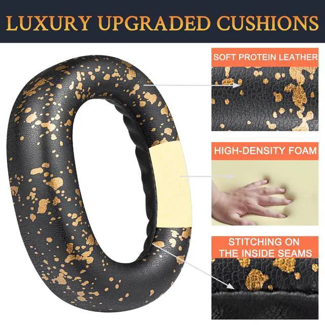 Alt view image 3 of 4 - Earpads Replacement for Jabra Evolve2 85 UC/Evolve 2 85 MS Wireless Headset (Do Not fit Elite 85H), Ear Pads Cushions with Softer Protein Leather, Noise Isolation Foam - Black Gold