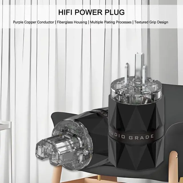Alt view image 5 of 6 - HiFi Power Plug, Silver-Plated Pure Copper, VM503S, Non-Magnetic, 15A/125V AC Mains Plug, Audio Grade Power Plug, Set Screws, Hi-End US Power Connector for DIY Audiophile Power Cord