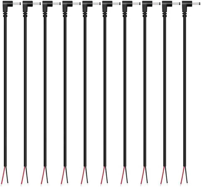 Main image of DC Power Pigtail Cable, 10-Pack 3.5mm x 1.35mm 90 Degree Right Angle DC Barrel Male Plug Jack Connector to Bare Wire Power Supply Adapter Repair Cord for CCTV Surveillance Security Camera LED Strip