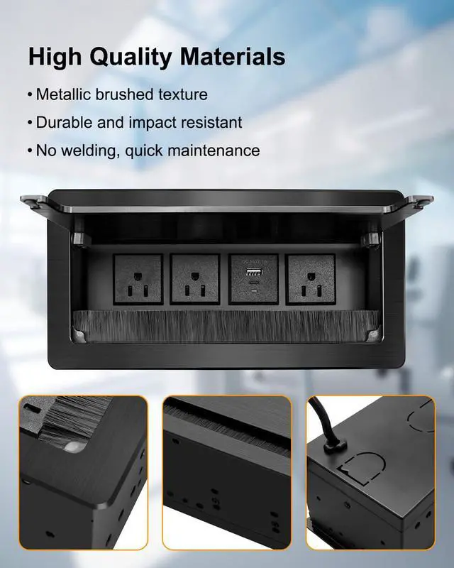 Alt view image 4 of 6 - Conference Table Power Hub with Type-C Fast Charging, 3 AC Outlets | Hidden Desktop Power Hub with 20W Type-C Charging, 3 AC Outlets & 9.8FT Cord for Office Conference Tables