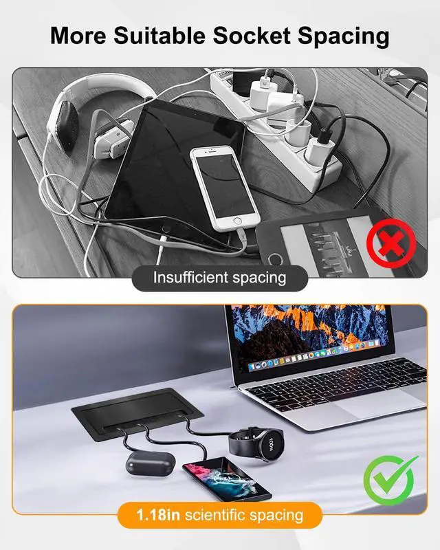 Alt view image 5 of 6 - Conference Table Power Hub with Type-C Fast Charging, 3 AC Outlets | Hidden Desktop Power Hub with 20W Type-C Charging, 3 AC Outlets & 9.8FT Cord for Office Conference Tables