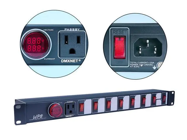 Alt view image 3 of 6 - 8-Port Power Strip/PDU, 8 Overload Protector LED Switchs, Aluminum Metal Housing, 9 NEMA 5-15R Outlets, 5FT 3x14AWG Power CordNo Surge Protection