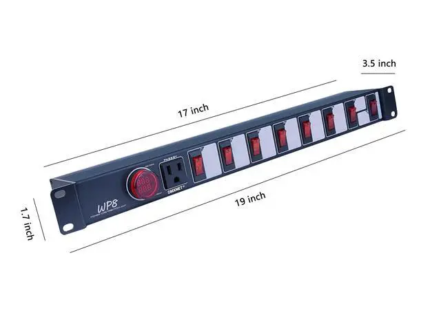 Alt view image 4 of 6 - 8-Port Power Strip/PDU, 8 Overload Protector LED Switchs, Aluminum Metal Housing, 9 NEMA 5-15R Outlets, 5FT 3x14AWG Power CordNo Surge Protection