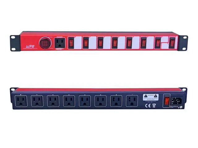 Alt view image 2 of 6 - 8-Port Power Strip/PDU, 8 Overload Protector LED Switchs, Aluminum Metal Housing, 9 NEMA 5-15R Outlets, 5FT 3x14AWG Power CordNo Surge Protection
