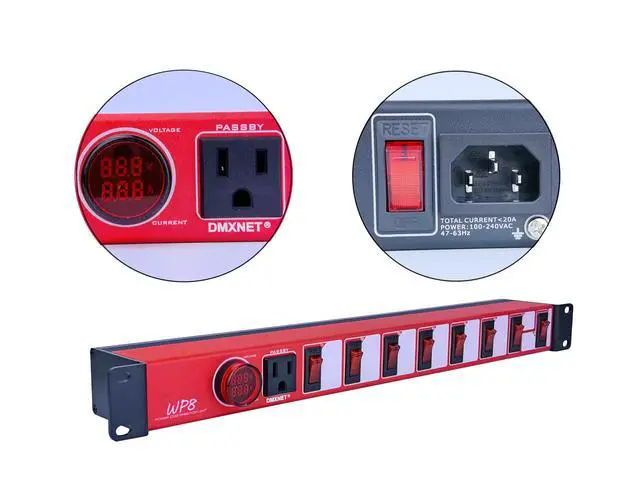 Alt view image 3 of 6 - 8-Port Power Strip/PDU, 8 Overload Protector LED Switchs, Aluminum Metal Housing, 9 NEMA 5-15R Outlets, 5FT 3x14AWG Power CordNo Surge Protection