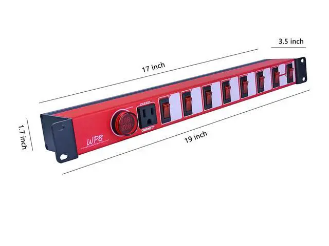 Alt view image 4 of 6 - 8-Port Power Strip/PDU, 8 Overload Protector LED Switchs, Aluminum Metal Housing, 9 NEMA 5-15R Outlets, 5FT 3x14AWG Power CordNo Surge Protection