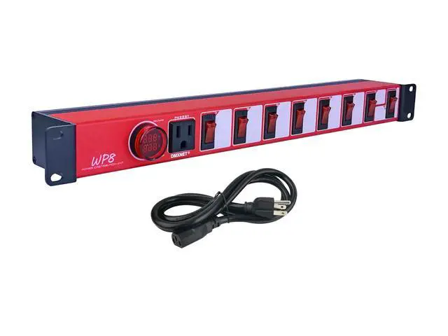 Alt view image 6 of 6 - 8-Port Power Strip/PDU, 8 Overload Protector LED Switchs, Aluminum Metal Housing, 9 NEMA 5-15R Outlets, 5FT 3x14AWG Power CordNo Surge Protection
