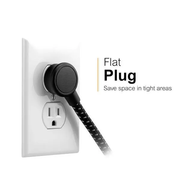 Alt view image 6 of 6 - Sur Protector Power Strip with USB Ports, 4 Ft Braided Extension Cord | 1470 Joules, 7 Outlet Extender (Wide Spaced), 2 USB-A, Flat Plug, Wall Mount, Charging Station, ETL Listed, Black, 82593