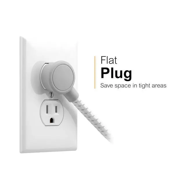Alt view image 5 of 6 - Sur Protector Power Strip with USB Ports, 4 Ft Braided Extension Cord | 1470 Joules, 7 Outlet Extender (Wide Spaced), 2 USB-A, Flat Plug, Wall Mount, ETL Safety Certified, White/Gray, 81780
