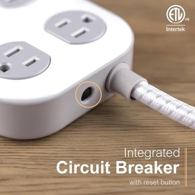 Alt view image 6 of 6 - Sur Protector Power Strip with USB Ports, 4 Ft Braided Extension Cord | 1470 Joules, 7 Outlet Extender (Wide Spaced), 2 USB-A, Flat Plug, Wall Mount, ETL Safety Certified, White/Gray, 81780