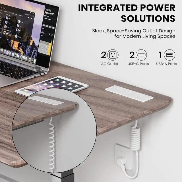 Alt view image 2 of 7 - Recessed Furniture Drawer Outlet with 3 Fast-Charging USB Ports & 2 AC Outlets 5 FT Spring Cord- White