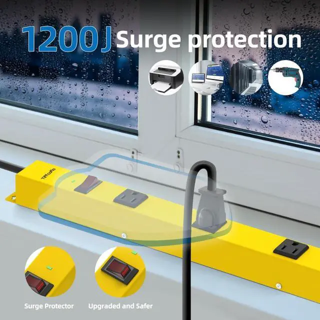 Alt view image 4 of 7 - Metal Power Strip, 6 Widely Space Outlets, Wall Mountable Power Strip Surge Protector, 6 FT Extension Cord,15A/1875W, ETL Listed