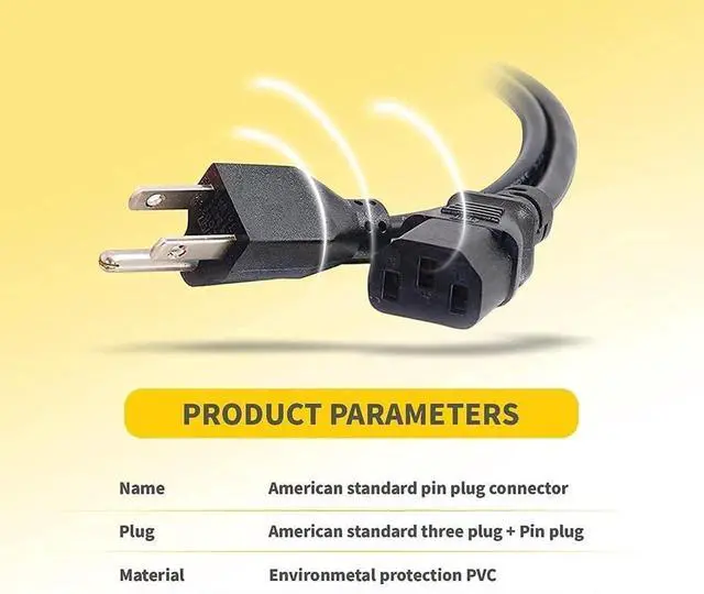 Alt view image 2 of 5 - (6FT - 5PK) Universal Computer Monitor TV Replacement 3 Prong AC Power Cord - UL Approved, C13, 18 AWG, 125 Volts - Black (6 Feet - 5 Pack)