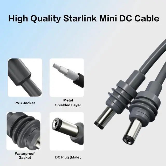Alt view image 2 of 7 - Starlink Mini DC Cable 6.6FT/2M,18AWG Replacement Extension Cord | Male to Male Power SupplyWaterproof Charging Cbale for Truck RV Outdoor
