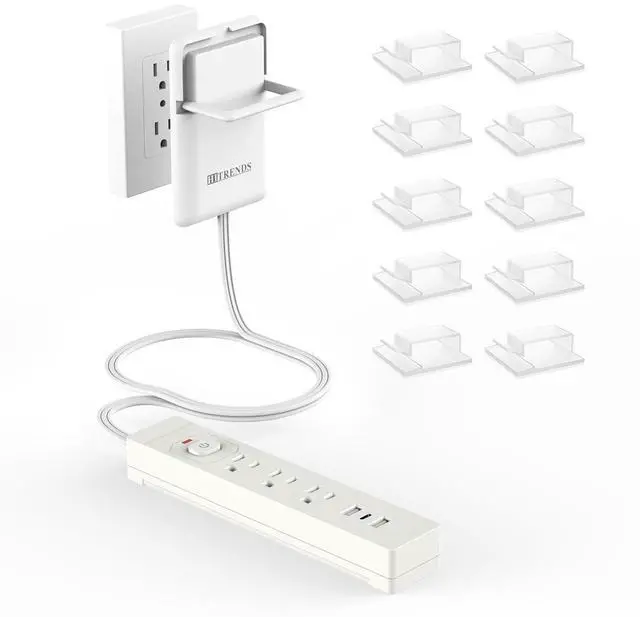Main image of 6ft Ultra Flat Plug Extension Cord Power Strip with Outlet Concealer - 3 AC Outlets & 3 USB Ports, 1650W Slim Desk & Wall Extender for Tight Spaces, Hide Messy Cords, White