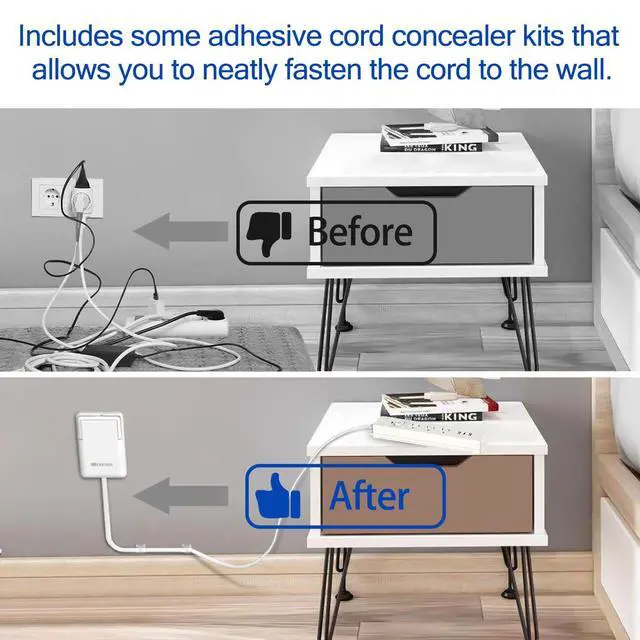 Alt view image 3 of 7 - 6ft Ultra Flat Plug Extension Cord Power Strip with Outlet Concealer - 3 AC Outlets & 3 USB Ports, 1650W Slim Desk & Wall Extender for Tight Spaces, Hide Messy Cords, White