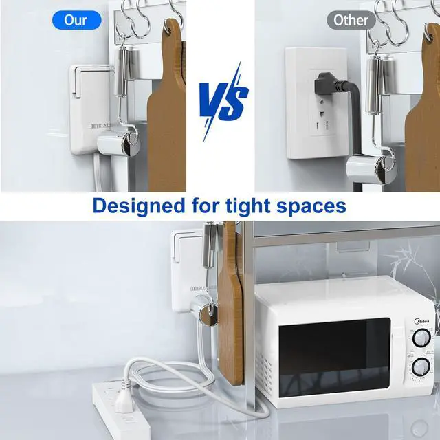 Alt view image 4 of 7 - 6ft Ultra Flat Plug Extension Cord Power Strip with Outlet Concealer - 3 AC Outlets & 3 USB Ports, 1650W Slim Desk & Wall Extender for Tight Spaces, Hide Messy Cords, White