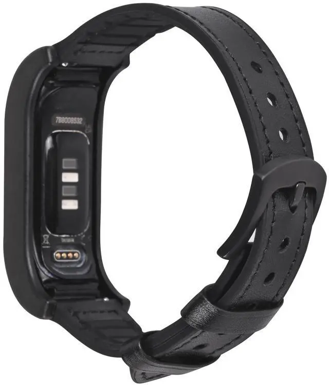 Main image of Leather & Silicone Mixed Strap Compatible with vivosmart 5 Replacement Watch band with New Transparent Case M/L