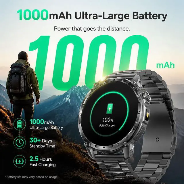 Alt view image 4 of 6 - Military Smart Watch with Flashlight/100 Days Battery Life (2 Bands) | 100+ Sports Modes/1.7" Display/Heart Rate/Blood Oxygen/Sleep Monitor/IP68 Waterproof Fitness Tracker (Answer/Make Call)