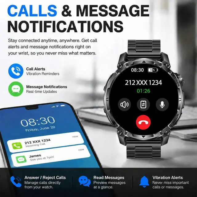 Alt view image 6 of 6 - Military Smart Watch with Flashlight/100 Days Battery Life (2 Bands) | 100+ Sports Modes/1.7" Display/Heart Rate/Blood Oxygen/Sleep Monitor/IP68 Waterproof Fitness Tracker (Answer/Make Call)
