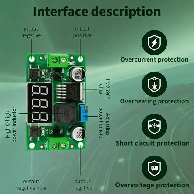 Alt view image 5 of 7 - 5 PCS LM2596 DC-DC Step Down Buck Power Convert Module, 4.0-40V Input to 1.25-37V Output Adjustable Voltage Regulator, Buck Converter with LED Voltmeter Display
