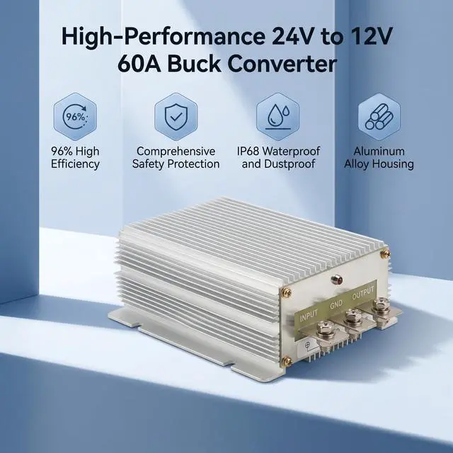 Alt view image 4 of 7 - DC DC Power Supply Converter, 24V to 12V 60A 720W Step Down Voltage Regulator Module with Die Cast Aluminum Shell for Automotive Marine Solar Applications