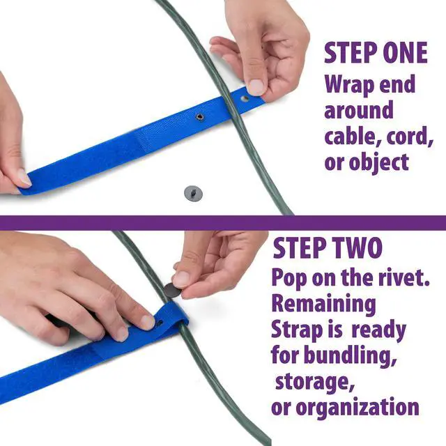 Alt view image 3 of 6 - Rivet Series Cable Ties - Reusable Hook and Loop Straps, Cable and Cord Management for Musicians, Pro Audio/Video Technicians, Fabricated in USA (Blue, 9 x 1 Inch, 10 Pack)